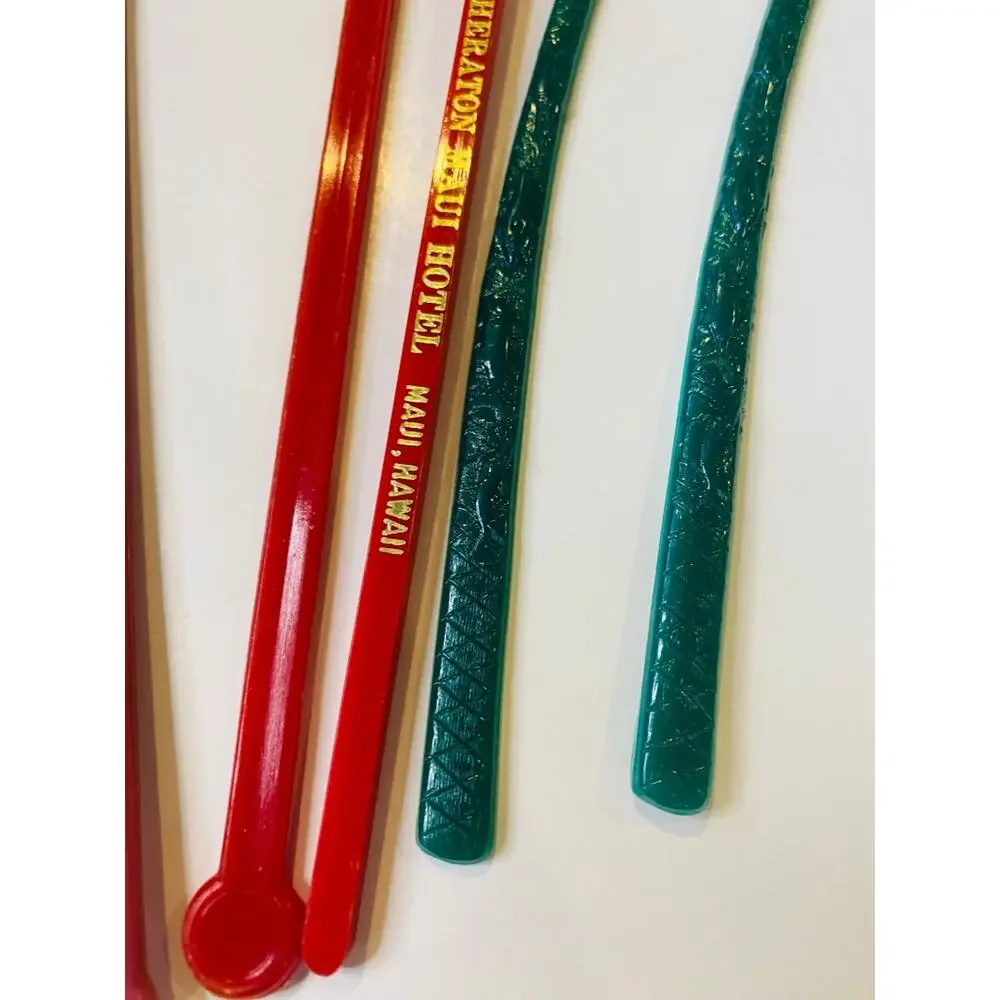 Lot of 12 Vintage Assorted Swizzle Cocktail Sticks Stirrers Sheraton Hilton NY